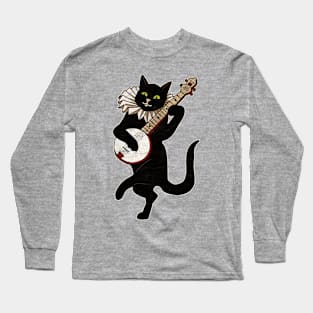 Vintage Cat Playing Banjo Long Sleeve T-Shirt